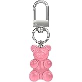 Bear Keychain, with Transparent Charm, Cute Key Chains Gifts for Women Giirls Friends,Stylish Decorative Accessory for Keys and Bags-Pink
