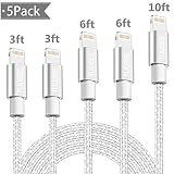 TUUBEE iPhone Charger Cable Cord Lightning Cable 5Pack 3FT/6FT/10FT Long Nylon Braided USB iPhone Data Cable Fast Charging Cord Compatible iPhone XS/MAX/XR/X/8/7/6/iPad/iPod