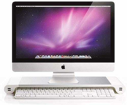 PG Desk Stand Monitor Stand Computer Stand 4 USB Port Charging Keyboard Storage, Aluminum Bracket Convenient Desktop Storage