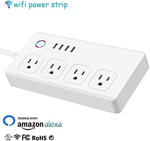 FX Treasures Multi Outlet WiFi Power Strip Surge Protector,5-Feet 4-Outlet 4 USB,Remote Control via Smart Phone,work with Alexa,smart phone remote control,Work with Alexa