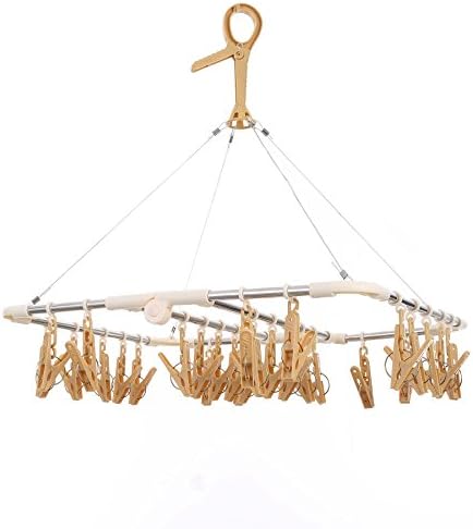 Toolist Foldable Clothes Laundry Hanging Drying Rack with 28 Clips in Stainless Steel and PP For Drying Sock,Kid Clothes,Towel,Underwear,Lingerie,Hat,Rack,Scarf(Sandy)