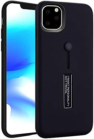 For iPhone 11 Pro Max Case, Ailisi Slim Shockproof Protective Phone Case, Dual Layer Protection Cover with Multifunctional Silicone Elastic Finger Ring Strap and Metal Holder Kickstand(Black)
