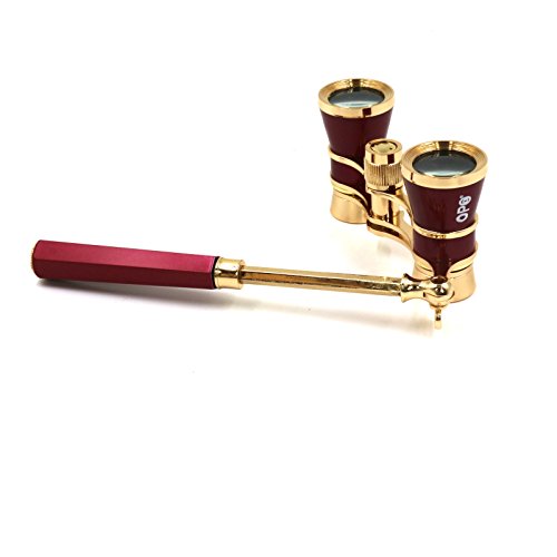 Opera Glasses Compact Binoculars for Theater Horse Racing Classical Lady Gift 3X25 Red with Gold Removeable Handle