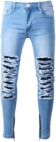 (Promotion Period,Limited Time)HerQueen Skinny Jeans Men Hip Hop Destroyed Slim Tapered Fit Moto Biker Pants with Holes Design Size 32