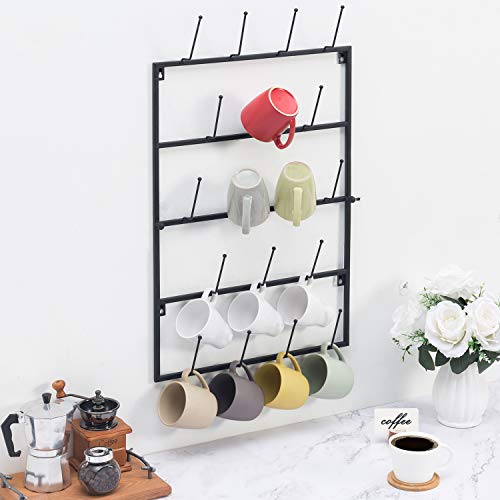 MyGift Black Metal Wall Mounted Coffee Mug Holder Rack with 5 Tier