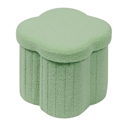 Bonlife Green Ottoman Storage Box,Boucle Storage Seat Box,Folding Small Footstool For Living Room,Kid's Toy Chest Box,Flower Shape,32x32x32cm