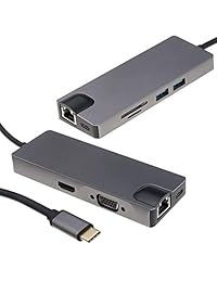 USB C HUB, Aitemay 8 en 1 Multi Port Tipo C Combo, USB C a HDMI 4K, VGA, Gigabit Ethernet LAN RJ 45, PD Charge, 2 USB 3.0, Lector de tarjetas TF   SD Puertos Adaptador para computadora portátil USB C Convertidor (8 en 1)