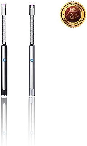 Arc Lighter with Long Flexible Neck (2 Pack) by NWGear, Flame-less, Windproof, Rechargeable Electric Battery, Great for BBQ | Cigarettes | Candle | Firework (Black, Silver)