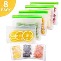 DUAL Leakproof Reusable Sandwich Bags (8 Pack) - Transparent Reusable Snack Bags, Extra Thick Food Storage Bags & FDA Grade Lunch Bags, Kids Snacks, Fruit, Travel Storage, BPA Free, Freezer Safe