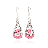 Voberry Fashion Women Big Crystal Pendant Fashion Long Paragraph Brilliant Drop Dangle Earrings (Pink)