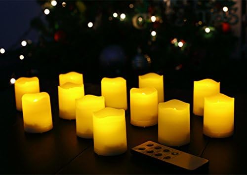 MEAILE Flameless Candles Unscented Tealights Battery Powered Fake Candles，12 Kinds of Color Remote Control (Yellow light remote control, 10 pack)