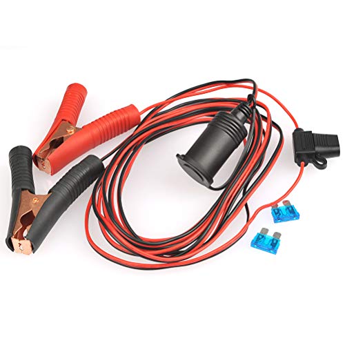 YOTINO Female Cigarette Lighter Socket,10FT/3m Long 12V/24V 16AWG Heavy Duty Battery Clip-On Cigarette Lighter Adapter Extension Cord Accessory 15A/25A Fuse Holder for Car Tire Inflator Air Compressor