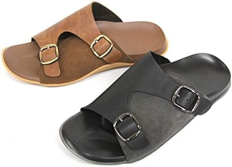 Amazon メンズ サンダル 本革 コンフォートサンダル レザー メンズサンダル おしゃれ ビーチサンダル サボ カジュアルサンダル ダブルバックル 黒 ブラック ブラウン ノーブランド品 ファッションサンダル