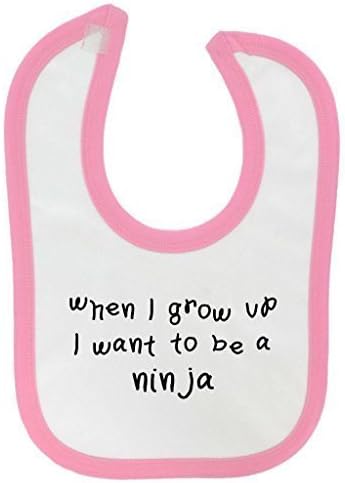 When I Grow Up. Ninja Design Baby Bib Pink Contrast Trim and Black Print