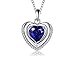 Riakoob 925 Sterling Silver Plated Heart Shape Blue Sapphire Pendant,Crystals Jewerly Necklace,for Women