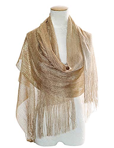 MissShorthair Womens Wedding Evening Wrap Shawl Glitter Metallic Prom Party Scarf with Fringe(Champagne Gold)