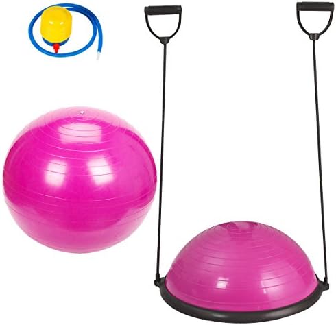 Fitness Yoga Balance Trainer Ball with Free 65cm Exercise Ball and Air Pump Combo Set Great for Workout Gym Aerobic - Pink