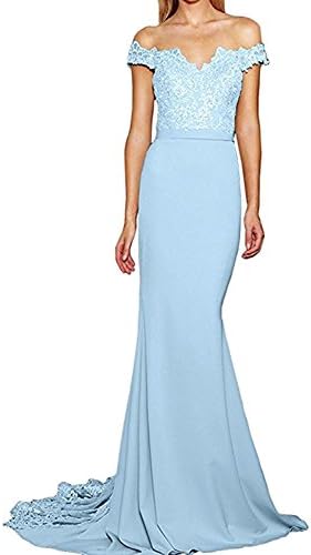 Alanre Off-Shoulder Lace Corset Long Bridesmaid Dress Mermaid Prom Gown Sky Blue 4