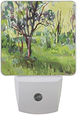 Printing Tree Oil Painting Patterns Night Light 2 Pack Plug in Auto on off 0.5W LED Nightlight