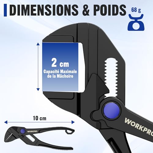 WORKPRO Mini 100mm Pliers Wrench Adjustable High Strength Alloy Steel Parallel Jaw Anti-Corrosion Coating Compact EDC Tool for Narrow Spaces and Versatile Use, Black