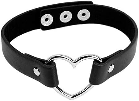 Quistal earings Love Heart Choker PU Leather Collar Punk Goth Style Chain Necklace for Women Girls by TheBigThumb, Black