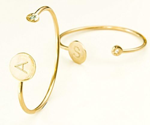 Cuff Bracelet Personalized with your Initial and Birthstone, Available in Gold Filled or HQ Gold plating, Stackable bracelet by LOVE NAOMI design studio