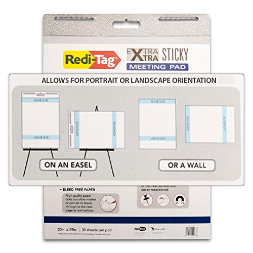 Redi-Tag Extra Xtra Easel Meeting Pad, Sticky Wall Pad/Easel Pad, Hang Vertical or Horizontal, White, 25" x 30", 30 Sheets/Pad, 2-Pack (10063)