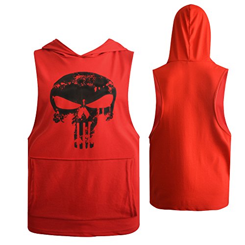 GZXISI Mens Skull Print Stringer Bodybuilding Gym Tank Tops Workout Fitness Vest (2 Pack:Black Hoodie,Red Hoodie, Medium) - Thumbnail 3