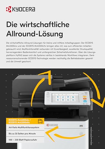 Kyocera Ecosys MA3500cifx Farblaserdrucker Multifunktionsgerät, Duplex, 35 Seiten pro Minute Drucker Scanner Kopierer, Faxen, Laserdrucker Multifunktionsgerät, Touchpanel, Gigabit LAN, Mobile Print 10