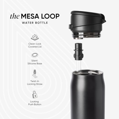 Simple Modern Mesa Loop Water Bottle with Straw | Insulated Stainless Steel Bottles Compatible with Cup Holders for Travel, Sports and School| 990ml | Midnight Black