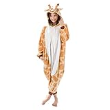 Adult Onesies Kigurumi Cosplay Costume: Giraffe Hood Animal Onesie Furries Pajamas for Men & Women (Large, Giraffe)
