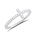 SILVERCLOSEOUT Rhodium Plated Sterling Silver Thin Womens Cz Cubic Zirconia Stackable Sideways Cross Ring - Size 6