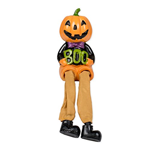 Green Boo Jack-O-Lantern 6 Inch Resin Halloween Dangle Foot Shelf Sitter Figurine