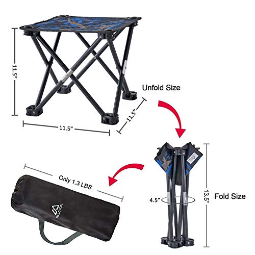 Folding Camping Stool, Mini Folding Stool Portable, Mini Portable Chair for Beach, Picnic Party, Camping, Barbecue, Fishing, Hiking, 600D Oxford Cloth with Portable Bag (Camouflage) (Blue Camo)