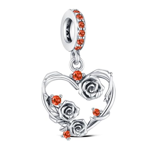 Silver Rose Heart Charm