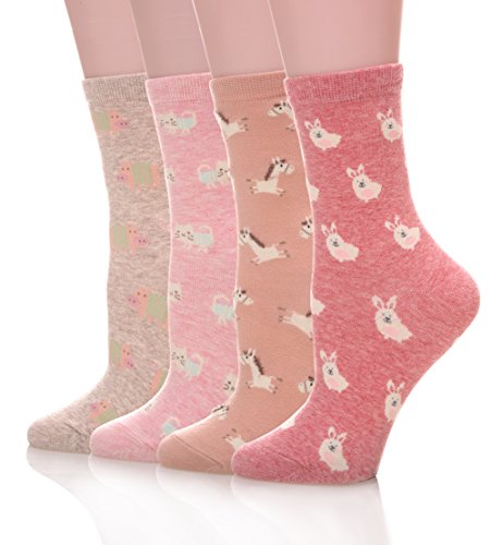 Color City Womens Cute Animal Pattern Socks - Funny Soft Warm Cotton Crew Socks 4 pack - Thumbnail 6