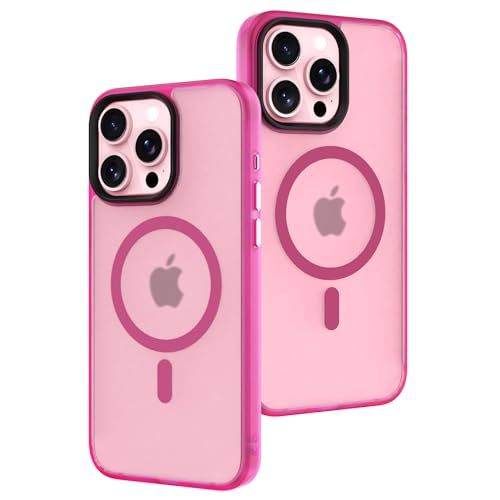 Photo 1 of AIGOMARA Designed for iPhone 15 Pro Case [Compatible with Magsafe] [with 1 Screen Protector] Slim Shockproof Translucent Matte Protective Phone Case for Women Girls 6.1 Inch, Hot Pink