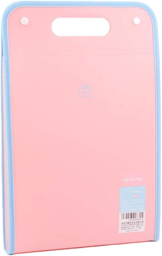 13 Pocket Expandable Vertiacl Poly Accordion File Folder, Upright Backpack File Organizer Paperwork Storage, Compact Document Folder Bag A4 Letter Size with Handle Light Pink