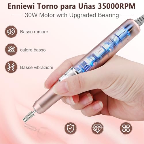 Enniewi Professional Nail Drill 35000RPM, Electric Nail File, Manicure and Pedicure, Electric Drill for Removing Gel/Nail Polish, Pink