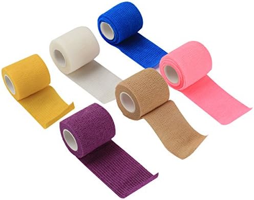 Self Adherent Cohesive Wrap Bandages, Elastic First Aid Stick Wrap Athletic Tape (1, 2 Inches) X 5 Yards, Rainbow Color (Pack of 12, 6) for Wrist and Ankle Sprain Swelling and Soreness (2inch × 6)