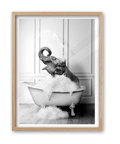 iHery 12x16in Natural OAK Wood Framed Elephant Bath Wall Art at Amazon