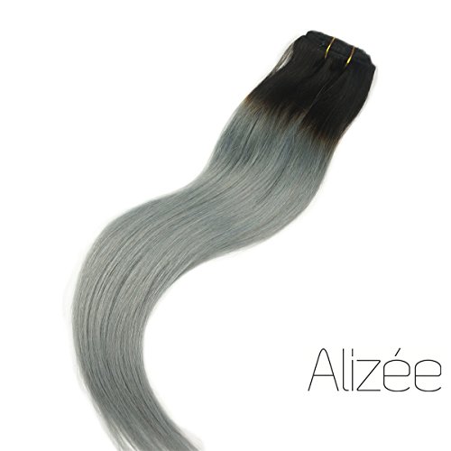 Alizee 20 Clip In Hair Extensions Pack Dark Roots Silver Grey