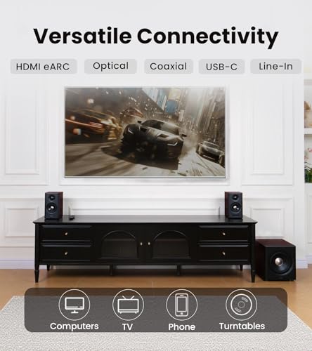 Edifier S355DB 2.1 Powered Bookshelf Speakers with 8" Wireless Subwoofer, 150W Tri-Amp Hi-Res Audio, Computer Speaker System, Bluetooth 6.0 with LDAC, HDMI/Optical/Coaxial Inputs for PC, TV (Walnut)