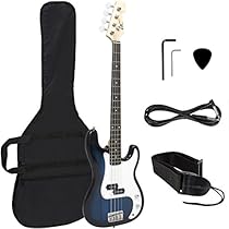 Blue Electric Bass Guitar Includes Strap, Guitar Case, Amp Cord and More
