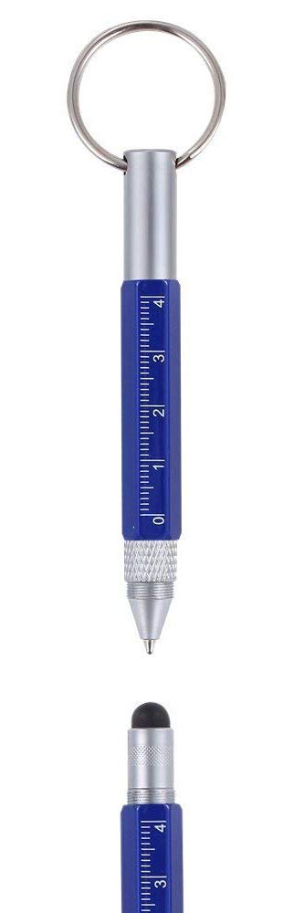 KING OF FLASH Mini Multi Function Pen with Keyring Hook, Stylus, Cross Screwdriver, Flat Screwdriver, Ruler - Makes the (Blue)