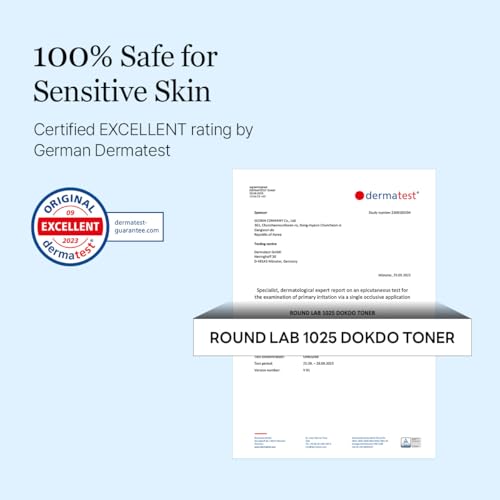 ROUND LAB 1025 Dokdo Toner 6.76 Fl Oz, Oil Control and Reduces Excess Sebum, Gentle Exfoliating Facial Toner, Deep Sea Water for Moisturization, Soft Finish Without Stickiness, Korean Skin Care