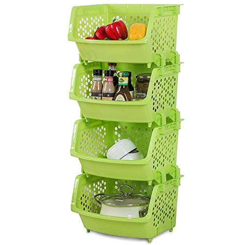 Aojia AJ Storage Stacking Bins, Household Kitchen Plastic Stackable