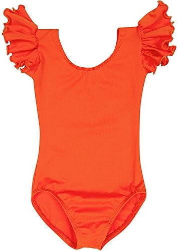 Toddler and Girls Leotard for Dance, Gymnastics and Ballet with Flutter Ruffle Short Sleeve Orange M (8)