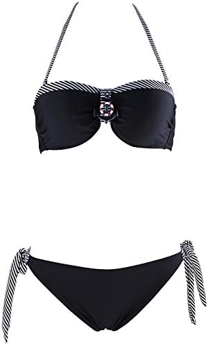 Women’s Vintage Retro Bikinis Adjustable Halter Push Up Swimsuit Set BlackX-L