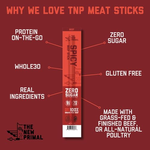 The New Primal GrassFed Beef Sticks, Keto & Gluten Free Healthy Snacks for Adults, Sugar Free